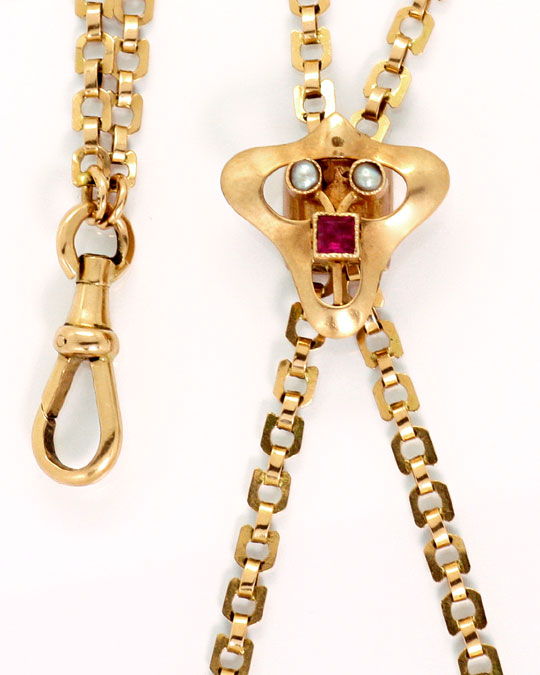 Foto 2 - Perlen Schieberkette antik für Taschenuhren 14K Rotgold, K2454